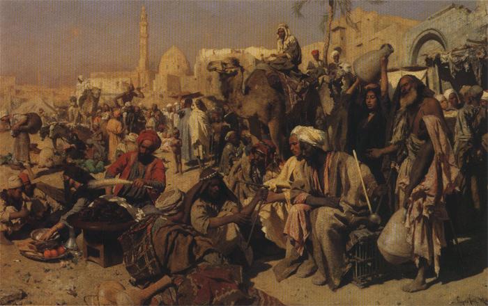 Leopold Carl Muller Market Place Outside the Gates of Cairo. China oil painting art
